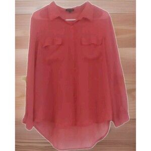 Timing Sheer Salmon Button Up Blouse Size L